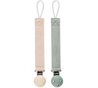 Kalanka-Lot De 2 Attache-Tétines En Coton Et Clip En Silicone Pour Filles Et Garçons - Sans Bpa - Bleu Moody + Blanc Lait