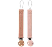 Kalanka-Lot De 2 Attache-Tétines En Coton Et Clip En Silicone Pour Filles Et Garçons - Sans Bpa - Caramel Et Rose Foncé