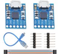 KALANKA-Lot de 2 convertisseurs série CJMCU CP2102 Micro USB vers TTL/série Convertisseur 6 broches STC Downloader avec câbles DuPont mâles et femelles Ligne de données micro vers USB pour Arduino