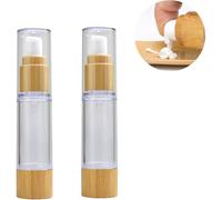 Kalanka-Lot De 2 Flacons Vides En Plastique Sans Air Avec Couvercle Et Fond En Bambou Écologique - 100 Ml, Bambou, 100 Ml