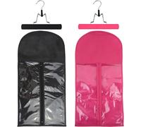 Kalanka-Lot De 2 Sacs De Rangement Pour Perruques Avec Suspension En Bois - Sacs De Rangement Pour Extensions De Cheveux Portables - Sac De Rangement Anti-Poussière (Noir + Rose)
