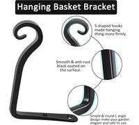 KALANKA-Lot de 2 supports de panier à suspendre, cintres robustes en fer forgé avec vis, crochets muraux en métal noir pour lanterne, jardinière, clôture, mangeoire à oiseaux (144 mm)