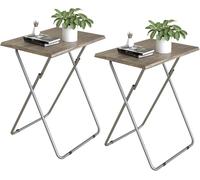 KALANKA-Lot de 2 tables d'appoint pliables - Petite table d'appoint pliable - Pour salon, salle ¿¿ manger, terrasse, jardin - Rectangulaire - Motif bois 3D - 37 x 47 x 66 cm