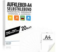 KALANKA-Lot de 20 étiquettes A4 \u2013 210 x 297 mm, imprimables universelles, surface blanche mate, compatibles avec les imprimantes à jet d'encre et laser, autocollants pour de nombreuses applicati