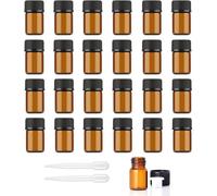 Kalanka-Lot De 24 Mini Flacons Vides En Verre Ambré Avec Réducteurs D'orifice - Bouchons Noirs Rechargeables Pour Huiles Essentielles, Laboratoire, Produits Chimiques, Parfums, Cosmétiques Liquides