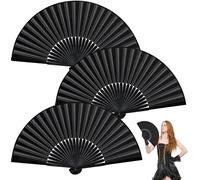 Kalanka-Lot De 3 Éventails Pliants Chinois 37,5 X 21 X 2,2 Cm - Éventail Noir - Éventail De Mariage - Pour Mariage, Danse, Fête, Décoration Diy