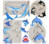 Kalanka-Lot De 4 Moules En Silicone Pour Fondant En Forme De Requin, Baleine, Dauphin, Vagues De L'océan, Queue De Poisson, Moule À Chocolat Pour Décoration De Gâteaux, Bonbons, Chocolat, Pâte À-Kalan