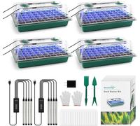 KALANKA-Lot de 4 plateaux de démarrage pour semis avec lumière de croissance, 160 cellules, avec dôme d'humidité, mini serre pour semis enracinés, kit de démarrage pour plantes tempérées