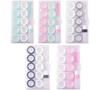 Kalanka-Lot De 5 ¿¿Tuis Pour Lentilles De Contact, Porte-Lentilles De Contact, Mini ¿¿Tui Portable Avec Bouchons L Et R, Flacon De Solution, Embout En Caoutchouc, Gris Et Blanc
