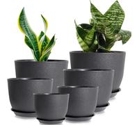 KALANKA-Lot de 6 pots de fleurs avec soucoupe - 25/23/20/18/16/13 cm - Avec trous de drainage et plateaux - Idéal pour l'intérieur et les jardins de balcon - Noir