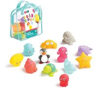 KALANKA-LUDI - 12 Animaux Marins en Plastique pour Jouer dans Le Bain. Dès 6 Mois. Animaux arroseurs rigolos. Sac de Rangement Inclus. Jouet à emmener à la Plage - Aspergeurs 12 Mers - réf. 2174