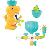 KALANKA-LUDI - Coffret de Bain Dino - 1 Circuit d¿Eau à Construire, 1 Grand Dinosaure, 1 Bébé Dino Aspergeur - Jouet de Bain pour Bébé à Ventouser - Modulable, Evolutif et Éducatif - À Partir de 18 M
