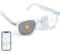 KALANKA-Lunettes intelligentes Bluetooth pour femme - Lunettes de traduction IA - Prise en charge de plus de 110 langues - Microphone intégré - Verres à changement de couleur - Cadre bleu avec protec