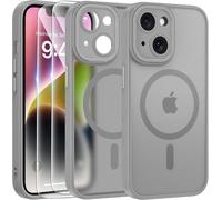 Kalanka-Magn¿¿Tique Coque Pour Iphone 14 Avec 2 Verre Tremp¿¿, Compatible Avec Magsafe, Protection D'objectif Tout Compris, Etui Mat Arri¿¿Re Housse Fine Antichoc Case Iphone 14 6.1"", Gris