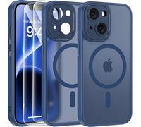 Kalanka-Magn¿¿Tique Coque Pour Iphone 14 Avec 2 Verre Tremp¿¿, Compatible Avec Magsafe, Protection D'objectif Tout Compris, Etui Mat Arri¿¿Re Housse Fine Antichoc Case Iphone 14 6.1"", Bleu Orage