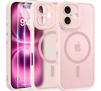 Kalanka-Magn¿¿Tique Coque Pour Iphone 16 Avec 2 Verre Tremp¿¿, Compatible Avec Magsafe, Protection D'objectif Tout Compris, Etui Mat Arri¿¿Re Housse Fine Antichoc Case Iphone 16 6.1"", Rose