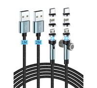 KALANKA-Magnetic Charger Type C, Data Transfer Fast Charging 3A Magnetic Cable, Nylon 9 Pin Magnetic Cable Type C for Samsung Galaxy S10/S9/S8, Huawei P20, Honor, LG (1M+2M)