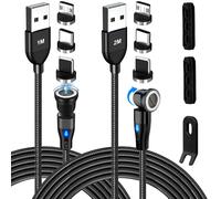 KALANKA-Magnetic Charger USB C, 18W Magnetic Cable Fast Charge 2A, 360¿¿ and 180¿¿ Rotation, 3 in 1 Data Transfer Magnetic Cable for Micro USB/Type C/iProducts [1M+2M]