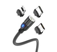 KALANKA-Magnetic USB Cable 360° with Data Transfer 1 m LED 3 in 1 Type C/Micro/8 Pin 360° Data 1 m
