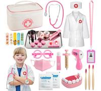 KALANKA-Mallette Docteur Enfant Jouet - 32Pièces Kit du Docteur Médicale Jouet avec Stéthoscope, Jeu d'imitation Cadeau pour Fille Garçon Enfant 3 4 5 6 7 Ans, Rose