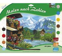 KALANKA-Mammut 109030 \u2013 Kit de Peinture par numéros avec Motif de Paysage, bergidylle, kit Complet avec modèle de coloriage imprimé au Format A3, 10 peintures acryliques et pinceaux, Grand kit d