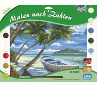 KALANKA-Mammut 109104 \u2013 Kit de Peinture par numéros \u2013 Motif Paysage Plage de Palmiers \u2013 Kit Complet avec modèle de coloriage imprimé au Format A3, 10 peintures acryliques et pinceaux,