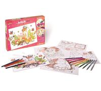 KALANKA-MAPED Creativ - Aqua'Art Animaux de la forêt - Activité Aquarelle pour Enfants - Coloriage aux Crayons Aquarellables + Pinceau - 5 Affiches Effets Métallisés à Colorier et Personnaliser - Dès