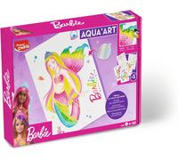 KALANKA-MAPED Creativ - Aqua'Art Barbie ¿ Activité Aquarelle Enfants - Coloriage aux Crayons Aquarellables + Pinceau à Eau - 5 Affiches A4 Effets Métallisés - Dès 7 Ans ¿ Licence Barbie Officielle