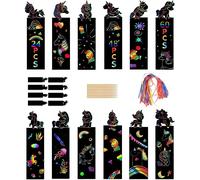KALANKA-Marque-Pages à Gratter pour Enfants, 1 jeu 20 Pièces Marque Pages à Gratter, Licorne Marque-Pages Arc-en-Ciel Magic Scratch, avec 10 Stylets en Bois, 20 Rubans, multicolore