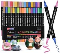 Kalanka-Marqueur Peinture Acylique Stylos 36 Couleurs Double Pointe Pinceau Crayons De Feutre Acrylique, Peinture Imperméables À Séchage Rapide Pour Pierre, Céramique, Verre, Bois, Métal, Tissu, Toil