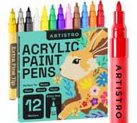 Kalanka-Marqueurs À Peinture Acrylique Pour La Peinture Sur Roche, Verre, Toile, Bois, Plastique, Tissu, Métal, Cuir, Céramique. 12 Feutres De Peinture. Pointe Extra Fine (0.7mm) Non-Toxique Inodore