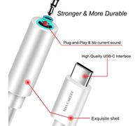 KALANKA-MAS Carney ¿ Lot de 2 ¿ Adaptateur USB de Type C vers AUX Femelle de 3,5 mm, Prise Audio pour écouteurs Compatible avec Samsung Huawei Oppo Vivo Google Pixel Mi iPad Pro MacBook