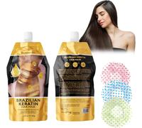 Kalanka-Masque Cheveux Réparateur, Masque Capillaire + 3 Bonnets De Douche, Après-Shampoing Pour Cheveux Nutrition Intense Et Brillance Pour Des Cheveux Doux Et Sans Frisottis (350g, Kératine)