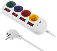 KALANKA-MCE508 Multiprise rallonge 4 Prises + USB A/C avec interrupteurs 250VAC/10 A 1.5 m (MCE508 W Blanc)