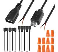 KALANKA-Micro USB Male Female to 2 x Open Cable Ends USB 2.0 Connector to 2 Wire Power Extension Cable Charger Connector 2 Pin Line Plug for Arduino
