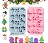 Kalanka-Moule Gateau Silicone De Noel,Lot De 2 Moules En Silicone Pour Chocolat, Gelée, Cire Fondue En Forme De Bonhomme De Neige,Chaussettes,Père Noël,Sapins De Noël Et Pain D'épices-Kalanka