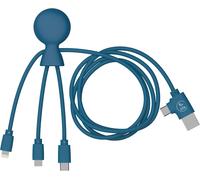 KALANKA-- Mr Bio 1m 4 in 1 Multi USB Cable in Octopus Shape - Universal Charger in Recycled Plastic - Universal USB USB-C Socket, Lightning, Micro USB, USB for Universal Smartphone - Blue