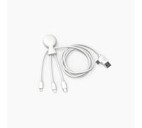 KALANKA-- Mr Bio 1m 4 in 1 Multi USB Cable in Octopus Shape - Universal Charger in Recycled Plastic - Universal USB USB-C Socket, Lightning, Micro USB, USB for Universal Smartphone - White