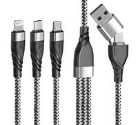 KALANKA-Multi USB A/C Cable - 3 in 1 5 in 1 Charging Cable 5V/3A USB A/C (Type-C) to USB-C/Micro USB/Lightning Compatible Apple for iPhone, iPad, Android Samsung (black) (Grey)