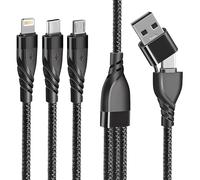KALANKA-Multi USB A/C Cable - 3 in 1 5 in 1 Charging Cable 5V/3A USB A or USB C (Type-C) to USB-C/Micro USB/Lightning Compatible Apple for iPhone, iPad, Android Samsung (Black) (Black)