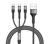 KALANKA-Multi USB Cable, 3 in 1 Universal Cable [1.2M] Multi USB Nylon Charging Cable with Micro USB Type C Lightning Cable for iPhone, Samsung Galaxy S23, Huawei, Honor, OnePlus- Grey