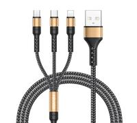 KALANKA-Multi USB Cable, 3 in 1 Universal Cable [1.2M] Multi USB Nylon Charging Cable with Micro USB Type C Lightning Cable for iPhone, Samsung Galaxy S23, Huawei, Honor, OnePlus- Gold