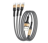 KALANKA-Multi USB Cable, 3 in 1 Universal Cable [1.2M] Multi USB Nylon Charging Cable with Micro USB Type C Lightning Cable for iPhone 16/15, Samsung Galaxy S24/S23, Huawei, Honor Gold