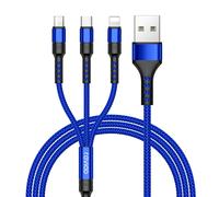 KALANKA-Multi USB Cable, 3 in 1 Universal Cable [1.2M] Multi USB Nylon Charging Cable with Micro USB Type C Lightning Cable for iPhone, Samsung Galaxy, Huawei, Honor, OnePlus- Blue