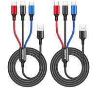 KALANKA-Multi USB Cable, 3 in 1 Universal Cable [2M/Pack of 2] Nylon Multi USB Charger Cable with Micro USB Type C iP Cable for Phone 15, Samsung Galaxy S23 S22, Huawei P50, Honor, LG, OnePlus