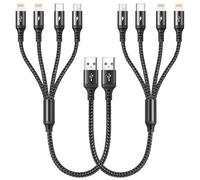 KALANKA-Multi USB Cable [35CM/Pack of 2], 4 in 1 Cable Multi Charger Fast Charging Data Sync Nylon with Type C Lightning Micro USB Cable for Phone 15/14/13, Samsung Galaxy & More