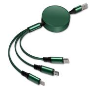 KALANKA-Multi USB Cable [6A 1.2M] Retractable 3 in 1 Universal Cable Multi Charger Fast Charging Cable with Type C Micro USB Phone Port for iPhone Samsung Galaxy Huawei Honor OnePlus (Green)