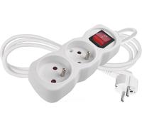 KALANKA-- Multiprise 2X 1,4m avec Interrupteur - 2 Prises French tournées à 45° - 250 V, 16 A, 3680 W - H05VV-F3G 1,0 mm2 - Protection Accrue Contre Les Contacts accidentels - pour l'intérieur - Blan