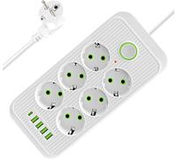 KALANKA-Multiprise Electrique, Multiprise USB 6 Prises avec 4 Ports USB(3 USB A+1 USB C), Prise Plate avec Interrupteur, Parasurtenseurs, 10A 2500W, Rallonge Electrique 2M, pour Bureau, Maison