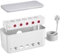 KALANKA-Multiprise USB avec Boîte de Rangement des Câbles,Prise Multiple avec Interrupteur Boîte Cache-Câble,Cache Multiprise 5 Prises, Garder Les Câbles Bien Rangés,Grande Boîtier de Câble,Cable 1,5